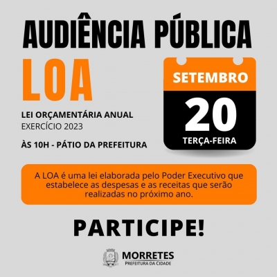 Prefeitura de Morretes convida a população para a Audiência Pública de apresentação da LOA