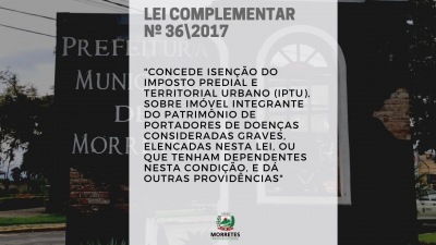 Lei Complementar que garante isenção de IPTU a portadores de doenças consideráveis graves