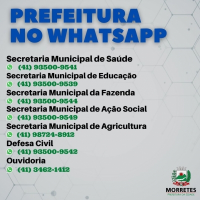 Prefeitura de Morretes disponibiliza números de WhatsApp para atendimento direto com a população 