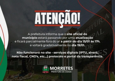Site da Prefeitura de Morretes ficará fora do ar entre 15 e 19 de janeiro para atualizações