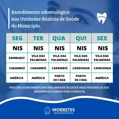Confira a escala de atendimento odontológico nas Unidades Básicas de Saúde do município