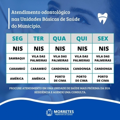 Prefeitura de Morretes disponibiliza cronograma de atendimento odontológico no município 